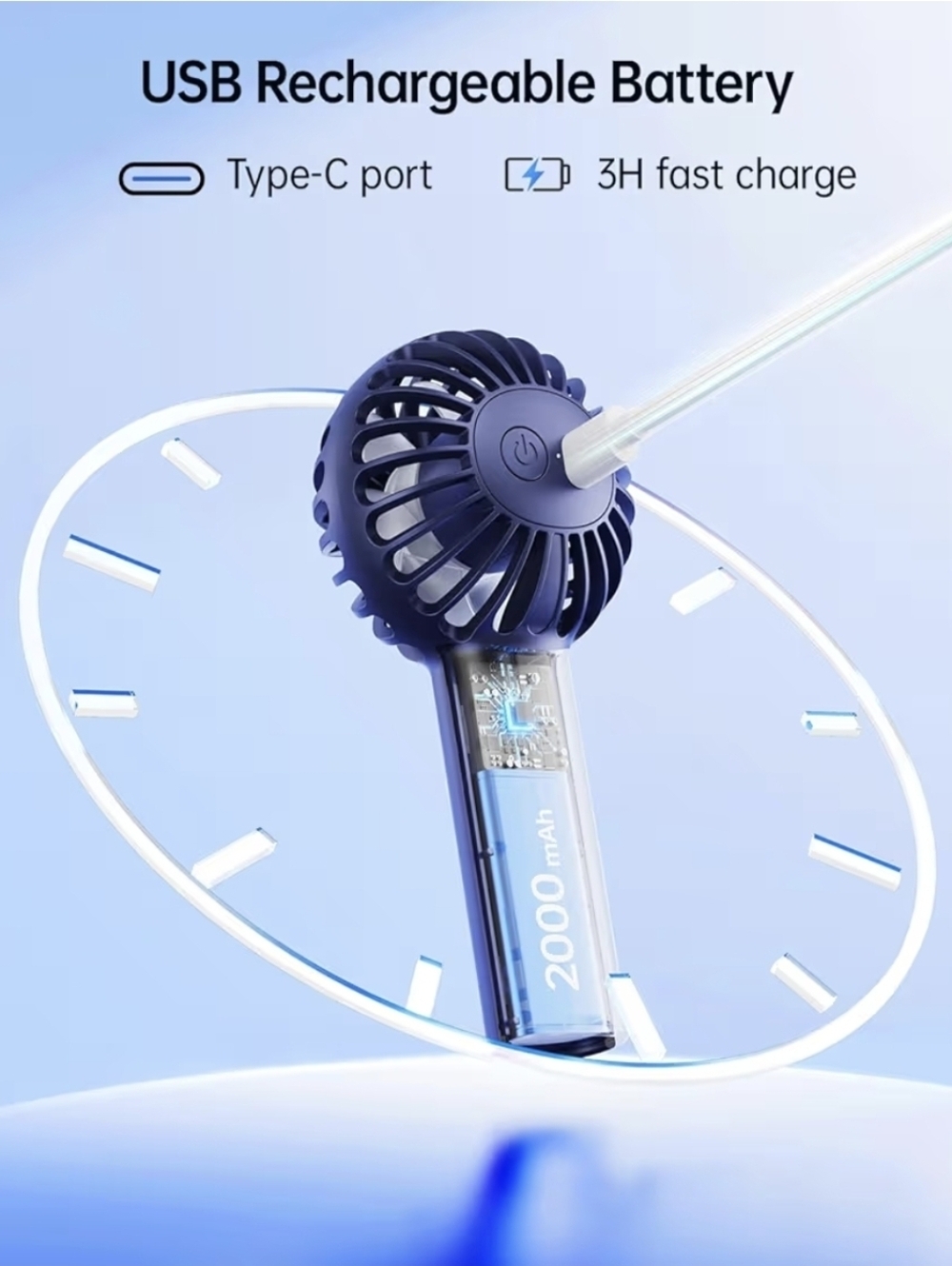 Portable Handheld Fan ▪︎ Navy Blue - Picture 5 of 10